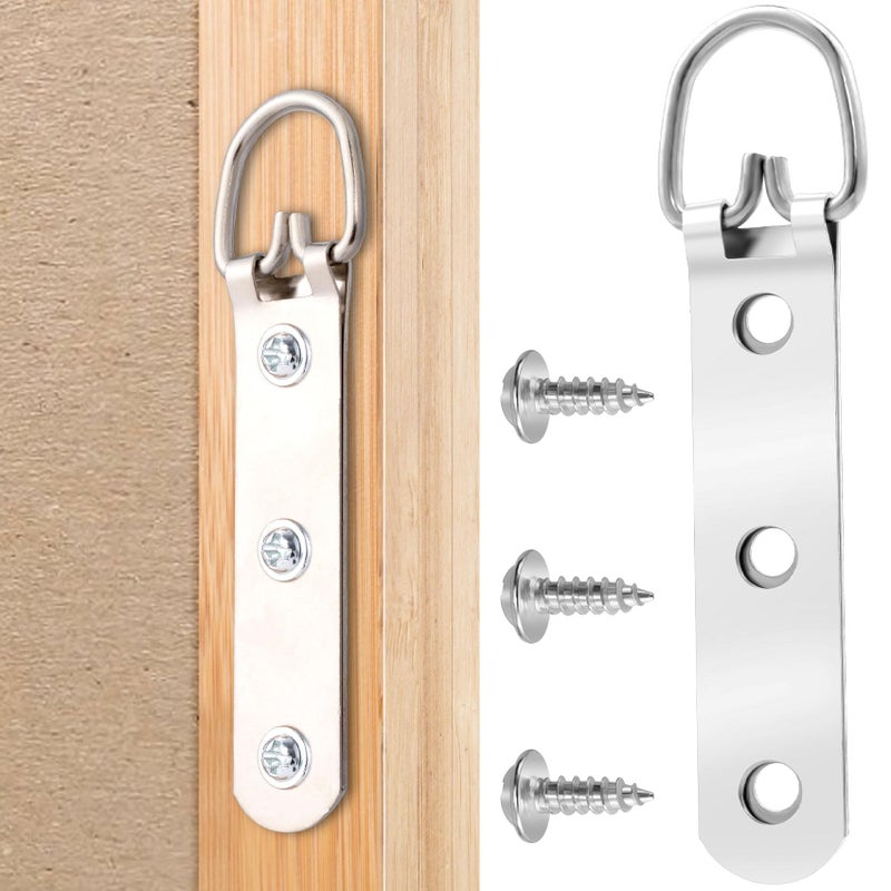 Mxxipp 10pcs Heavy Duty D-Ring Picture Hangers, Extra Large Strap Hanger with Screws Kit, 3 Holes Hanging Hardware for Hanging Picture Photo Frame- Silver - Image 1